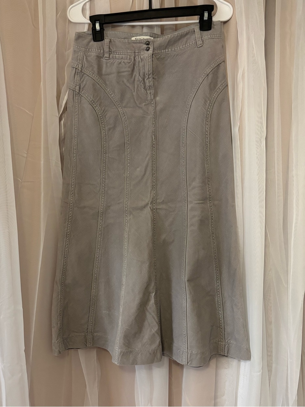 Y2K White House Black Market Size 2 Gray Flare Corduroy Long Skirt Cotton